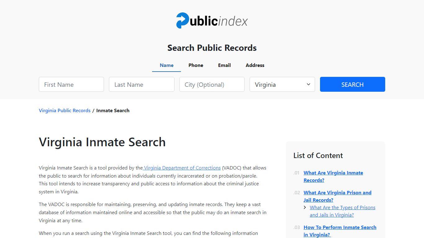 Virginia Inmate Search and Jail Records Online - ThePublicIndex