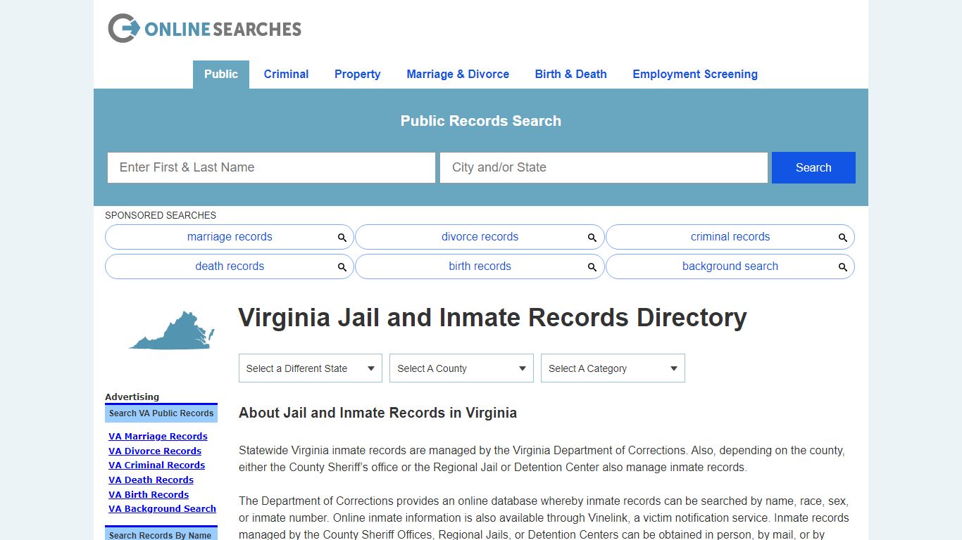 Virginia Jail and Inmate Records Search Directory - OnlineSearches.com