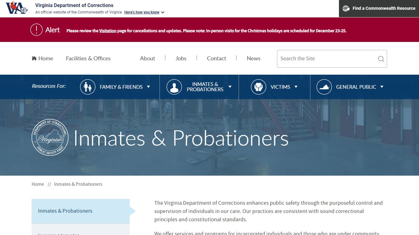 Inmates & Probationers — Virginia Department of Corrections